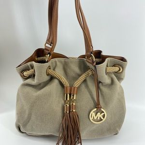Michael Kors Marina Canvas Shoulder Gold Tote